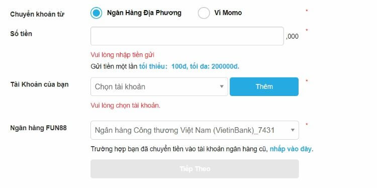 gửi tiền FUN88