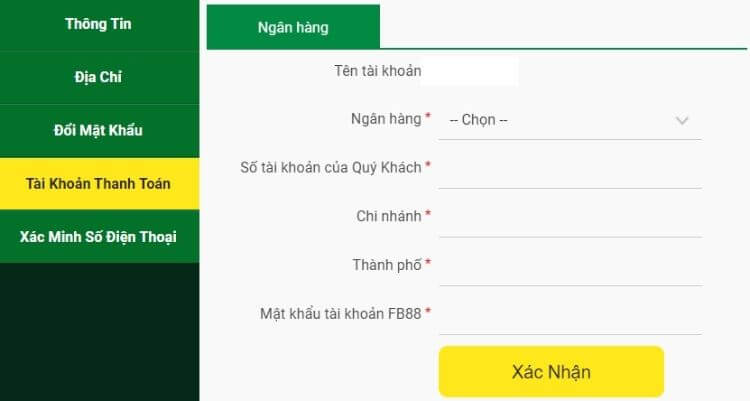 cập nhật thông tin ngân hàng