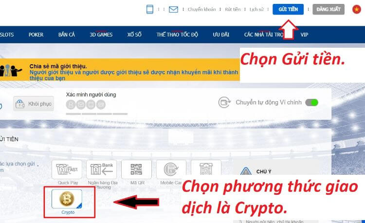 gửi tiền điện tử crypto BK8