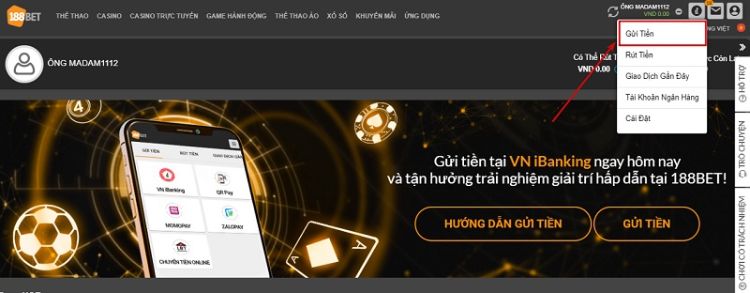 gửi tiền 188bet